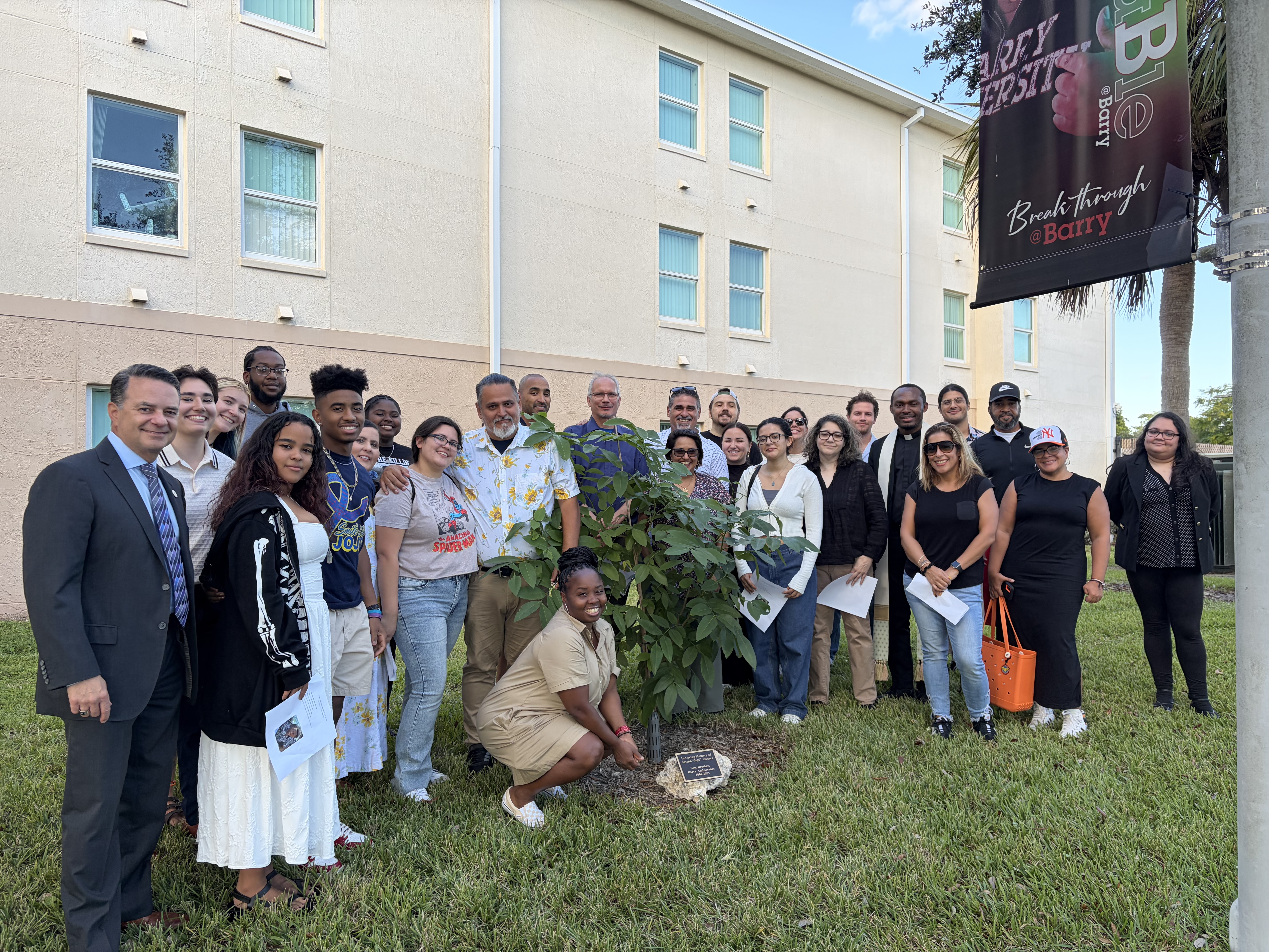 Barry University’s Green Team Dedicates Tree on Kolasa Dormitory Grounds in Memory of Joseph “Jojo” Alvarez